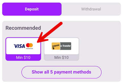 TonyBet MasterCard deposit option.