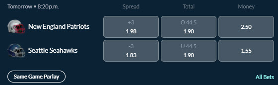 NFL odds example screenshot from Sports Interaction sportsbook.